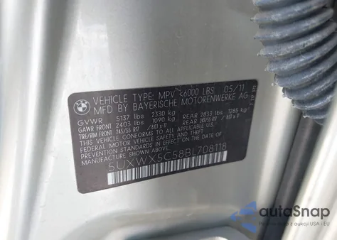 2011 BMW X3 xDrive28I из США, поврежденный, VIN 5UXWX5C58BL708118